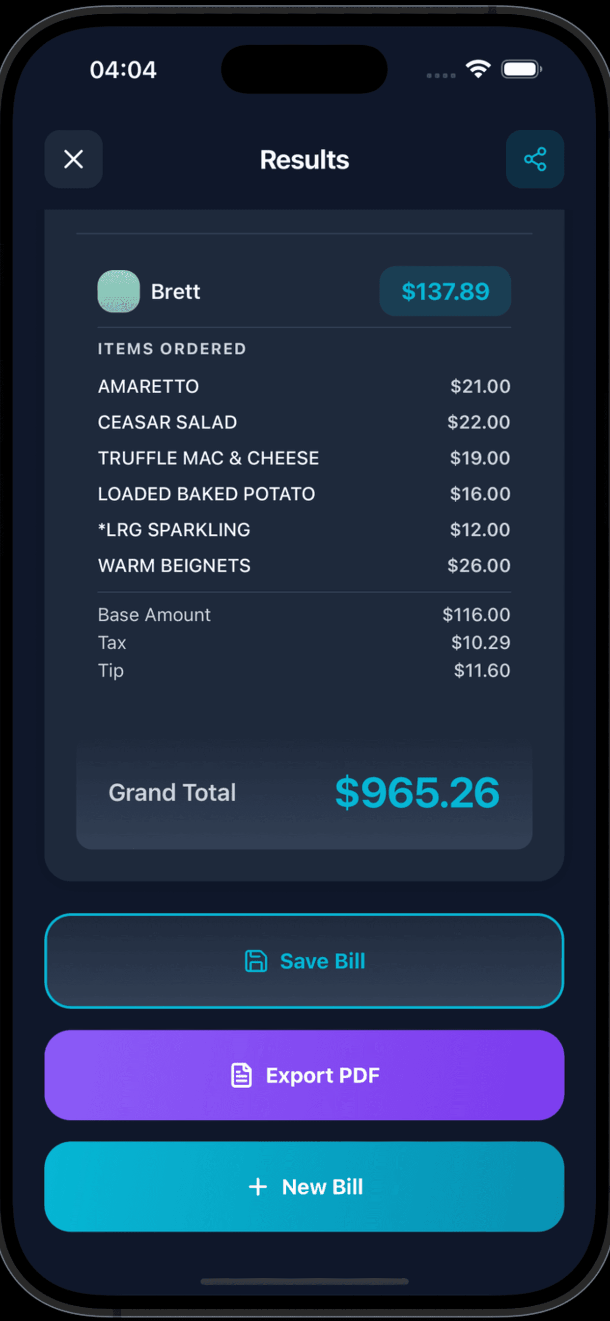 Bill split complete